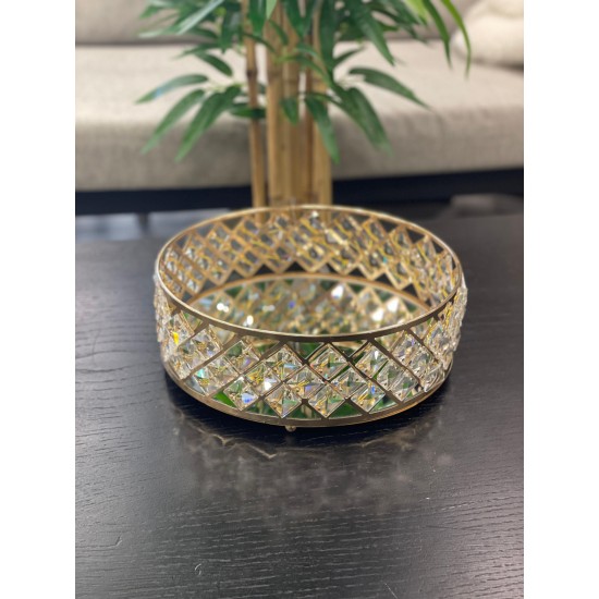 Gold Kristal Taşlı Yuvarlak Tepsi