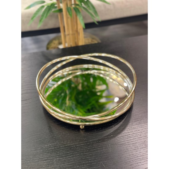 Gold Yuvarlak Aynalı Tepsi 