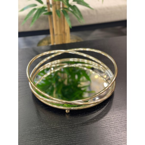Gold Yuvarlak Aynalı Tepsi 