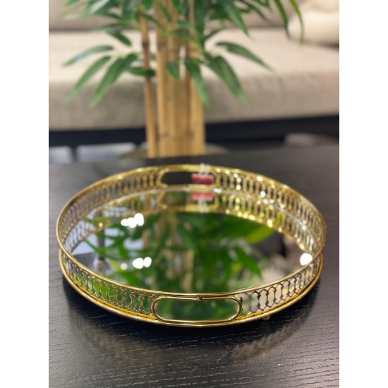 Telkari Model Yuvarlak Gold Tepsi 