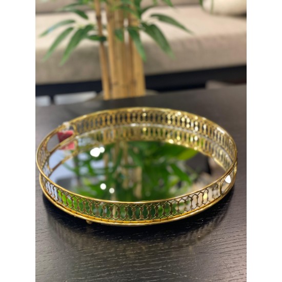 Telkari Model Yuvarlak Gold Tepsi 