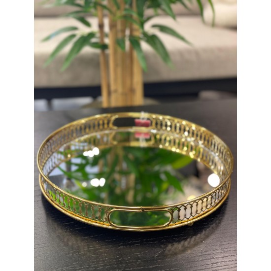 Telkari Model Yuvarlak Gold Tepsi 