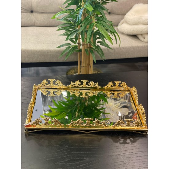 Dikdörtgen klasik Gold Tepsi