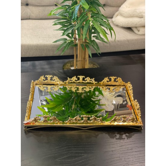 Dikdörtgen klasik Gold Tepsi