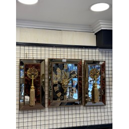 GOLD AYNALI 3’LÜ DEKORATİF SAAT & PANOLAR SETİ