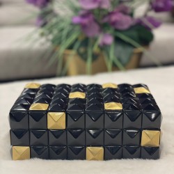 Büyük Boy Siyah Altın Küp Dekorlu Kutu