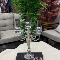 3 Kollu Kristal Gövdeli Metal Ayaklı Şamdan – Silver