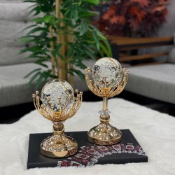 Kristal Küreli Gold Ayaklı Dekoratif Obje (2'li Set)