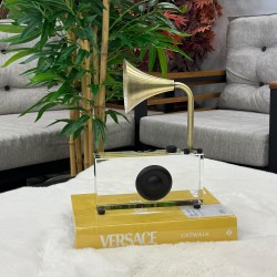 Kristal Detaylı Eskitme Renk Gramofon Obje