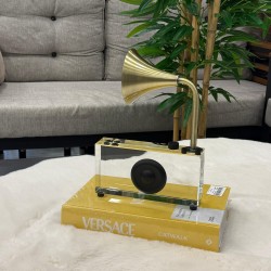 Kristal Detaylı Eskitme Renk Gramofon Obje