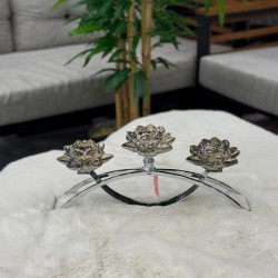 Metal Gümüş Renk Lotus Cam Mumluk