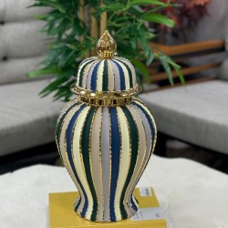 Çizgili Kapaklı Dekoratif  Orta Boy Küp – Gold Detaylı
