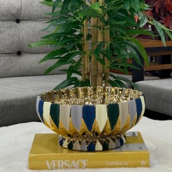 Çizgili Gold Detaylı Dekoratif Kase