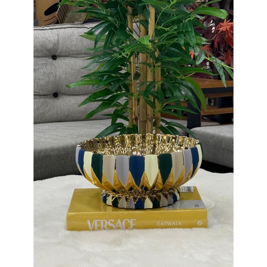 Çizgili Gold Detaylı Dekoratif Kase