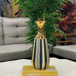  Çizgili Gold Detaylı Dekoratif  Vazo  Büyük Boy