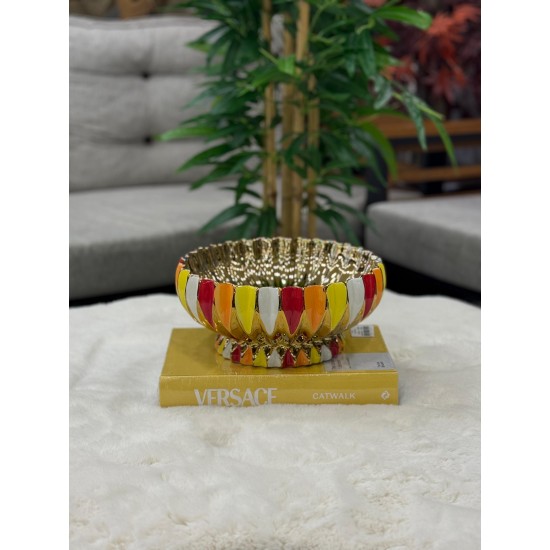 Çizgili  Dekoratif Tabak – Gold Detaylı