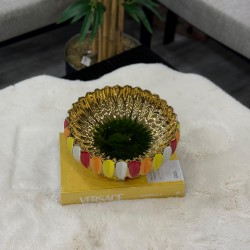 Çizgili  Dekoratif Tabak – Gold Detaylı