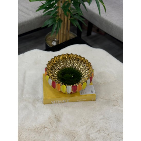 Çizgili  Dekoratif Tabak – Gold Detaylı
