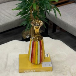Çizgili Gold Detaylı Dekoratif  Vazo Küçük Boy
