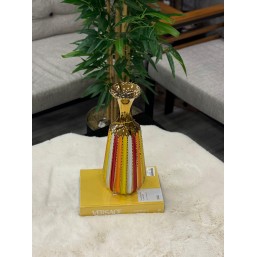 Çizgili Gold Detaylı Dekoratif  Vazo Küçük Boy