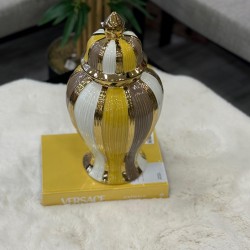 Çizgili Kapaklı Dekoratif Küp – Gold Detaylı