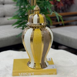 Çizgili Kapaklı Dekoratif Küp – Gold Detaylı
