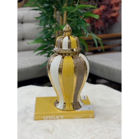 Çizgili Kapaklı Dekoratif Küp – Gold Detaylı