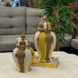 Çizgili Kapaklı Dekoratif Küçük Boy Küp – Gold Detaylı