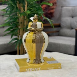 Çizgili Kapaklı Dekoratif Küçük Boy Küp – Gold Detaylı