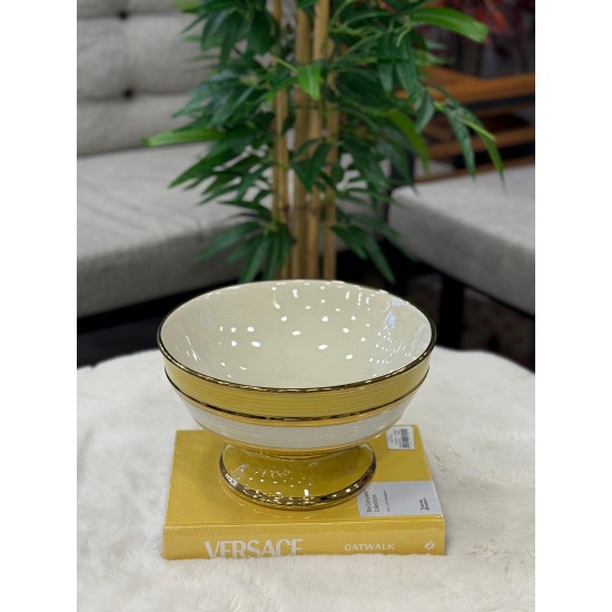Çizgili Gold Detaylı Dekoratif Kase