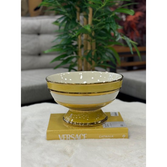 Çizgili Gold Detaylı Dekoratif Kase