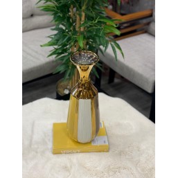 Çizgili Gold Detaylı Dekoratif  Vazo Küçük  Boy