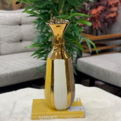 Çizgili Gold Detaylı Dekoratif Vazo Büyük Boy