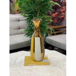 Çizgili Gold Detaylı Dekoratif Vazo Büyük Boy