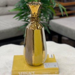Çizgili Gold Detaylı Dekoratif  Vazo Küçük  Boy