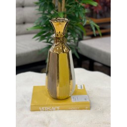 Çizgili Gold Detaylı Dekoratif  Vazo Küçük  Boy