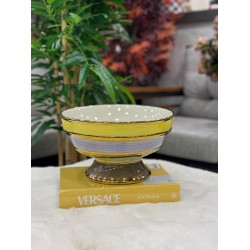 Çizgili Gold Detaylı Dekoratif  Ayaklı Kase